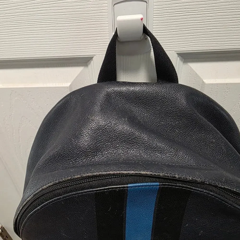 Coach Charles Backpack Pebble Leather Midnight Navy Varsity Stripe